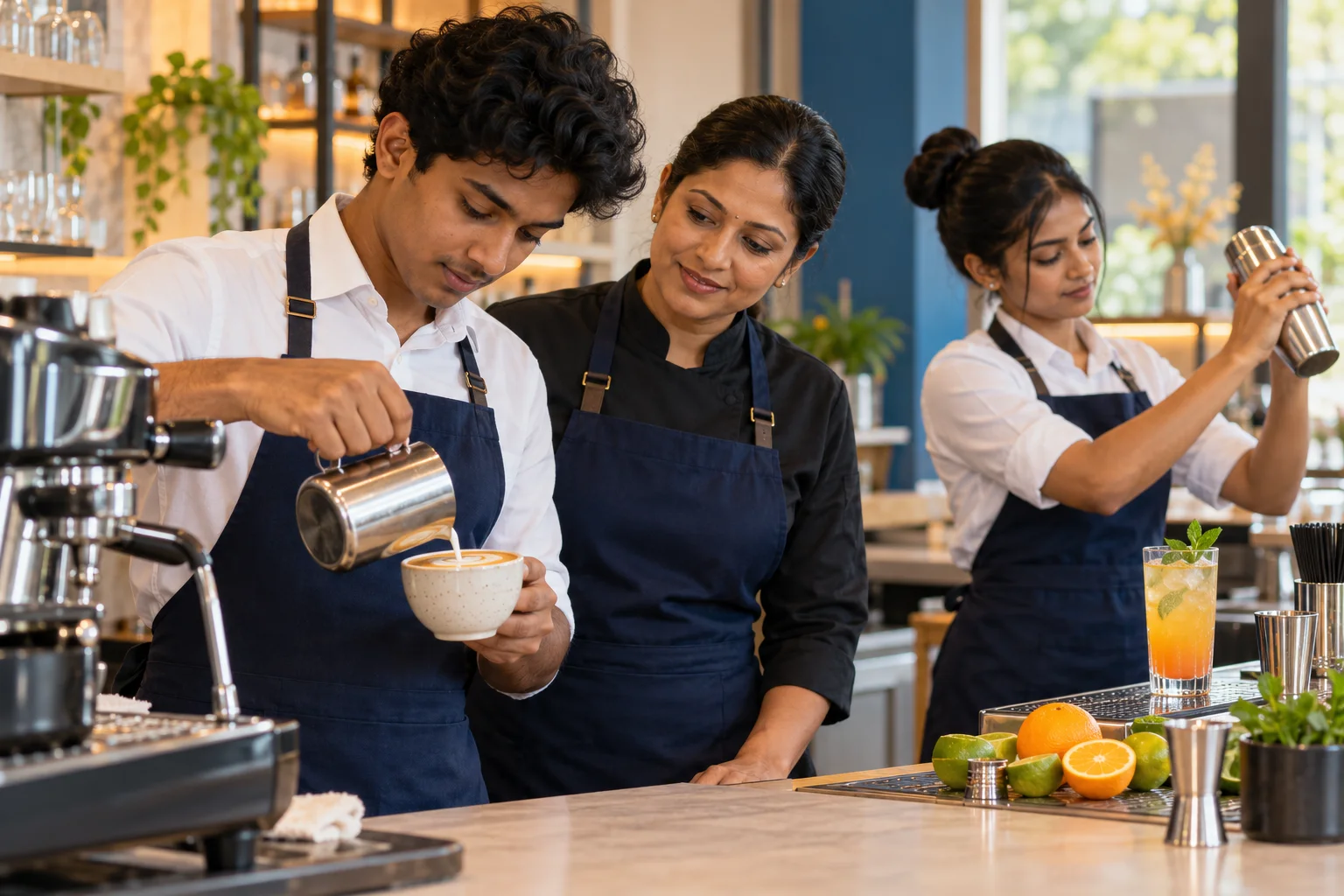 Illustrative coffee and beverage training with adult learners